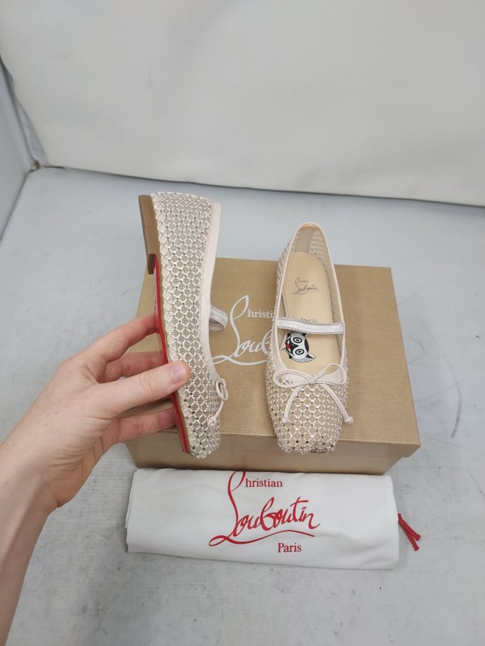 Christian Louboutin Kids Mesh Pink Crystal Baballet Flat Shoe